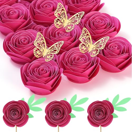 Mverse Fleurs en papier roses 3D enroulées - Décorations pour cadre boîte à ombres personnalisé, toque de remise de diplôme, mini loisirs créatifs...