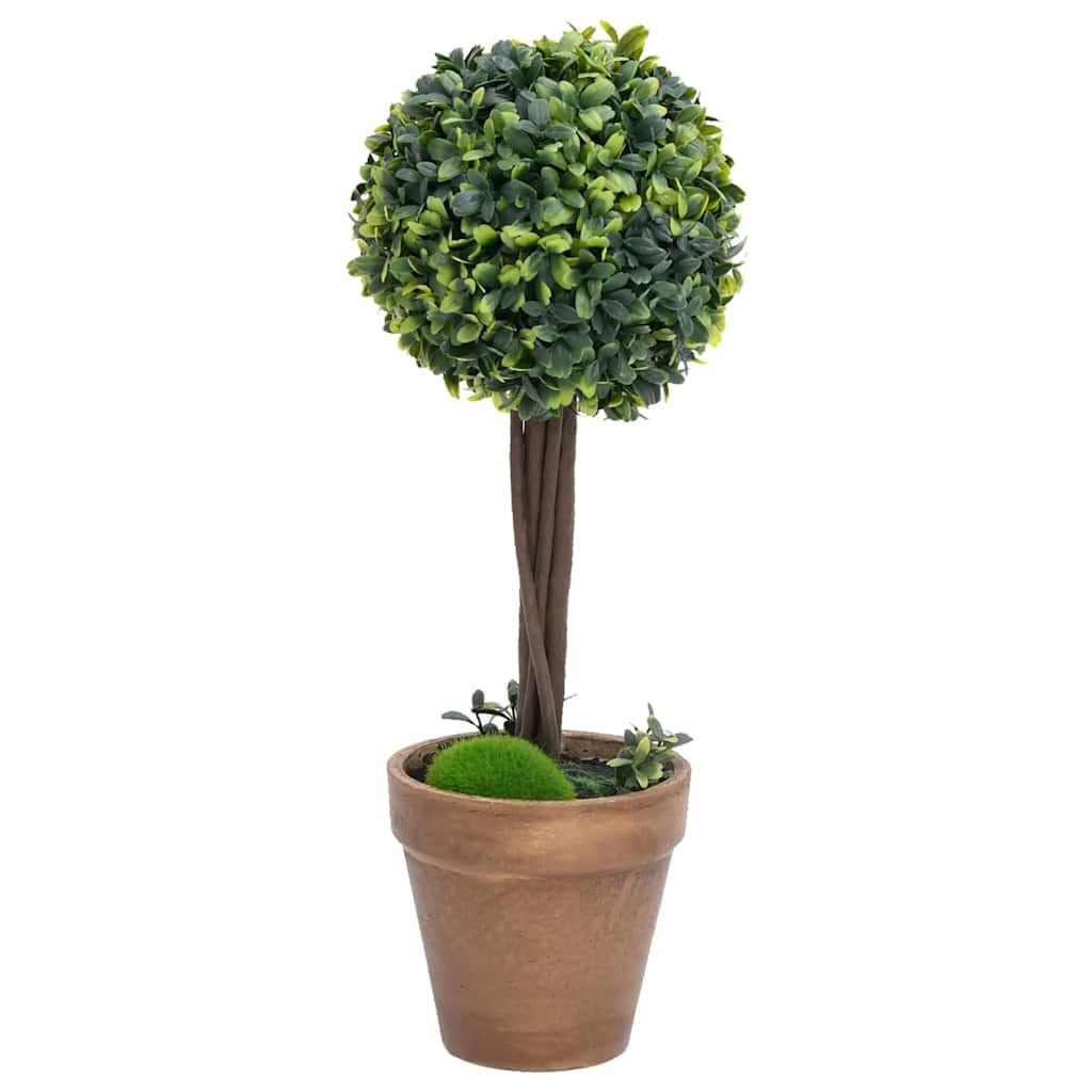 Lot de 2 buis artificiels en pot en forme de boule verte 33 cm