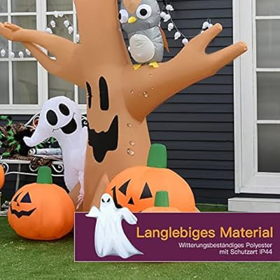 Gruseliges Halloween: Aufblasbarer Spukbaum mit Kürbissen, Geist & Eule – 240 cm Deko mit LED-Lichtern für schaurigen Spaß! – Bild 5