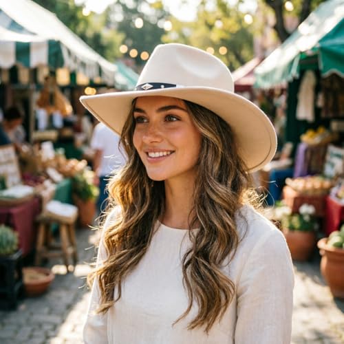 Image of DRESHOW Cowboy Hat for Women and Men Western Felt Cowboy Cowgirl Hat Wide Brim Belt Buckle Retro Fedora Hats Unisex Caps