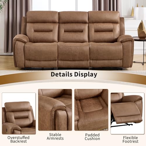 Image of ANJ Power Oversized Reclining Sofa Couch Set of 2, Breathable Faux Leather 3-Seater Electric Recliner Couches with USB&Type-C Charging Ports for Living Room, Brown