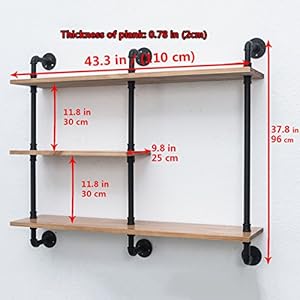 Industrial Pipe Shelf with Wood 43.3in,Rustic Wall Mount Shelf 3-Tiers,Metal Hung Bracket Bookshelf,DIY Storage Shelving Floating Shelves Industrial Pipe Shelf with Wood 433inRustic Wall Mount Shelf 3 TiersMetal Hung Bracket BookshelfDIY Storage Shelving Floating Shelves