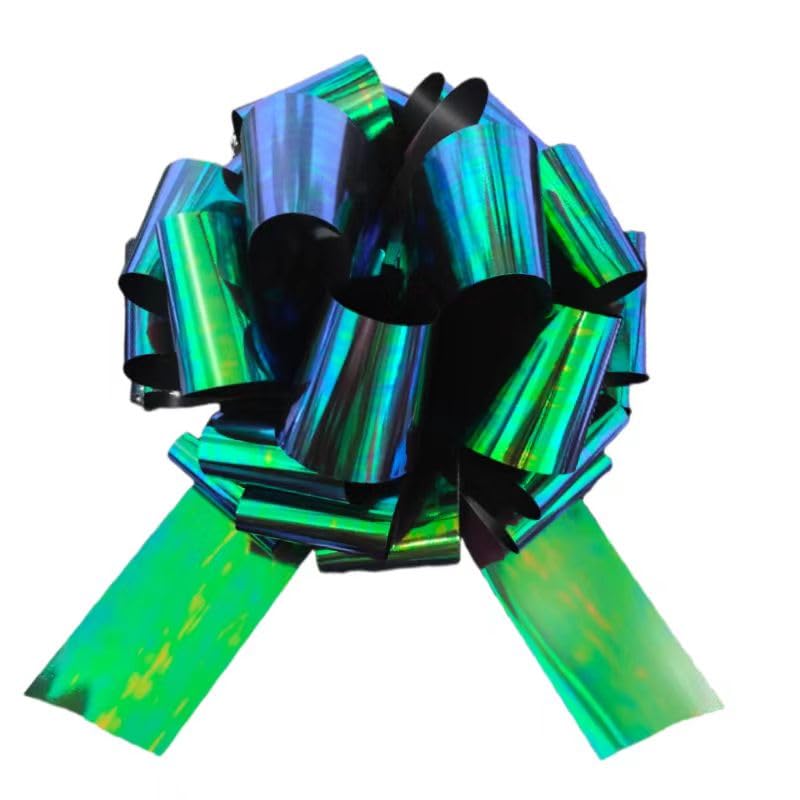 Image of 1Pcs 14 Inch Giant Large Pull Bow Big Bow,Great Gift Bows for appliances,Bikes,Table Decorations and Party Events (Rainbow-Black Green)
