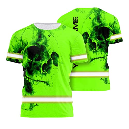 Maddly Hi Vis Shirt Reflective Tapes Skull Watercolor Custom Name Safety Workwear For Workers, Runners, Cyclists, Skull Lovers-L