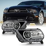 AKKON - Fits 2010-2014 Ford Mustang [Halogen Upgrade] Black Projector Headlights Pair w/LED Tube DRL Running Lamp