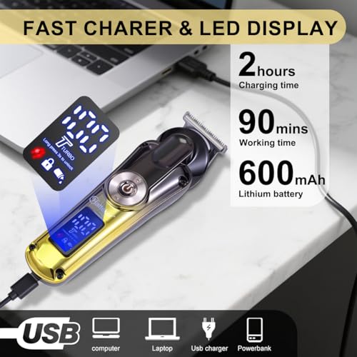 Image of HATTEKER HT-6150 Professional 5-in-1 Grooming Kit, Hair Clipper, Beard Trimmer, Nose Trimmer, Precision Trimmer & Body Trimmer, IPX6 Waterproof, LED Display GOLD