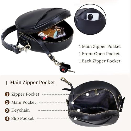 Leather Crossbody Bags for Women Trendy Circle Cross Body Shoulder Bag Designer Round Purses (Black)3