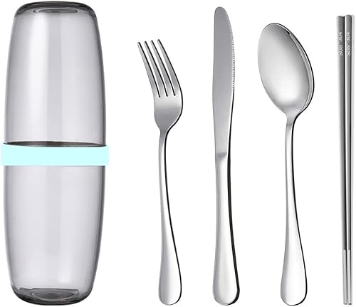Utensilios de viaje cubiertos de acero inoxidable 188 portátil de campamento reutilizables juego de cubiertos con estuche transparente