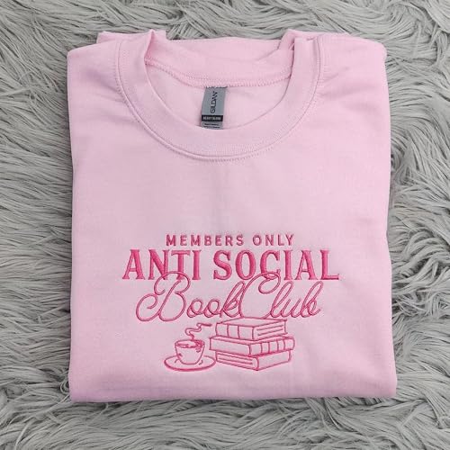 Custom Embroidered Anti Social Book Club Sweatshirt with Custom Text on Sleeve, Book Lover Gifts, Books Sweatshirt for Women, Books Blub Shirt, Bookish, Bookworm, Booktrovert, Reading Shirt, Booktok4