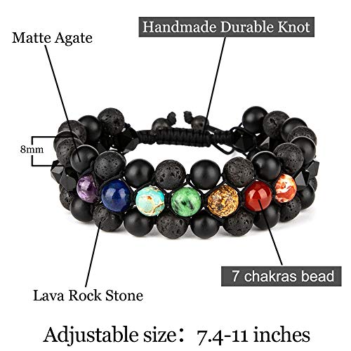 8mm Natural Lava Rock Stone Bracelets for Men, Healing Crystal Essential Oil Diffuser Beads Bracelet Chakra Yoga Energy Anxiety Gemstone Bracelet3