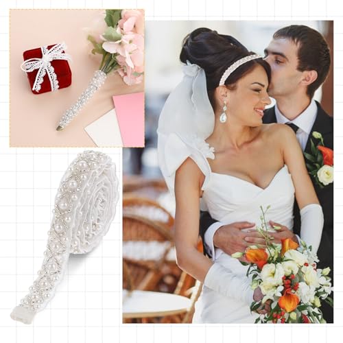 Psyqtsuary 587952_1_PGA3GXEI 2.5 Yards Pearl Beaded Trim Bridal Lace Ribbon Trimming Edge Straps, 1.2 Cm Wedding Rhinestone Pearls Applique Rhinestone Trim Applique Crystal Chain Banding thumb #6