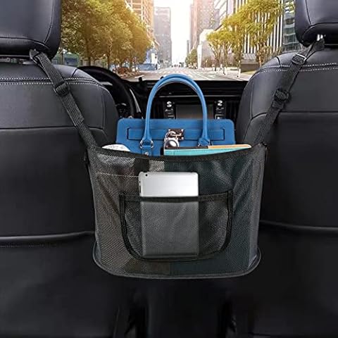 IRmm Car Net Pocket Handbag Holder Between Seats, Large Capacity Car Mesh Handbag Holder for for Purse, Phone, Documents Storage, Barrier of Backseat Pet Kids Cover
