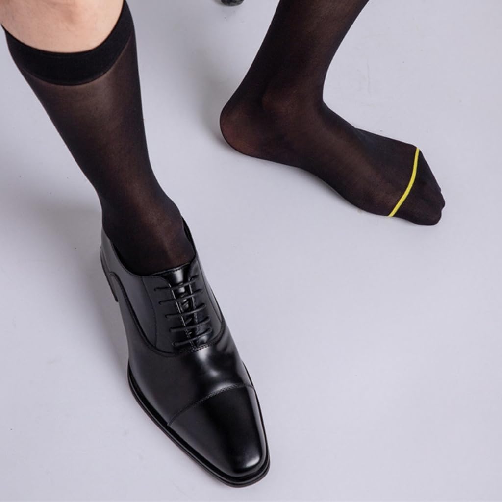Men's Thin Nylon Suit Dress Socks Soft See Through Breathable Calf Length Socks Long Stockings for Business Formal