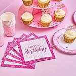 Royal Bluebonnet Hot Pink Birthday Plates - Set of 24 - 9 and 7 inch Plates, Napkins, and Cups Party Supplies, Sturdy 400 GSM Weighted Pink Birthday Decorations for Girls, Women, and Tweens - Image 2