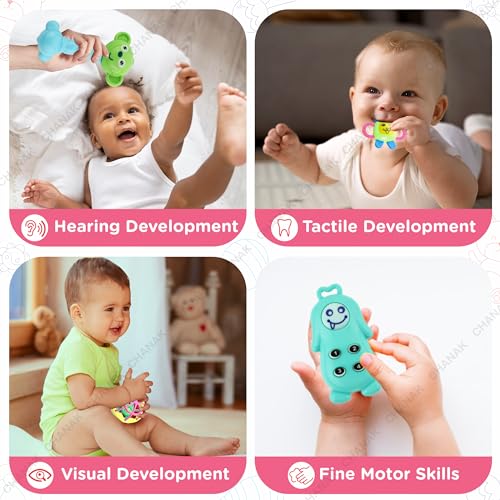 Image of Chanak Silicone;Plastic Baby Kinder Rattle Set for 0-6 Months Old Baby, Non-Toxic, 100% Bpa Free, Infant Grab, Spin & Shake Rattles, Colorful Rattles with 8 Pcs, Bis Approved, Multi,Multicolor