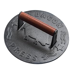 Bellemain Bacon Press 8.5-Inch Round | Heavy-duty Cast Iron Grill Press for Perfectly Seared Bacon, Steak & Sandwiches | Equalized Weight Distribution | Food-Grade Press with Wood Handle | 3 lbs