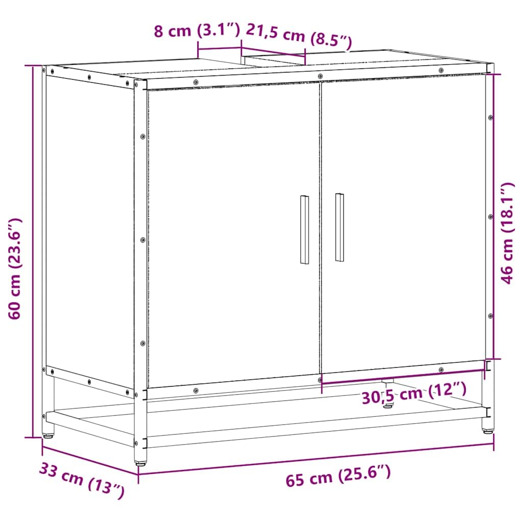 Tomostar Meuble sous Lavabo, Meuble de Rangement Salle de Bain Sonoma Gris 65x33x60 cm