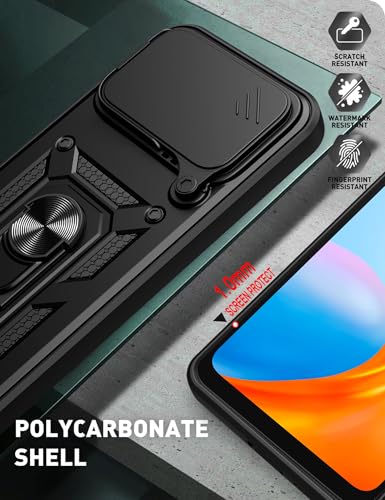 Image of Shockproof Back Case Cover for Honor 600 Pro 5G, Shockproof Honor 600 Pro Back Cover, Ring Case with Kickstand and Camera Protection Shutter - Black