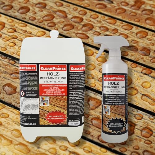 CleanPrince 5,5 Liter Holzimprägnierung lösemittelfrei farblos geruchlos UV-stabil stark wasserabweisend, vermindert Quellen und Schwinden aller Holzarten Teakholz Holz-Imprägnierung Holzschutz