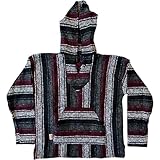 BAJA STYLES Mexican Baja Hoodie for Men and Women, Baja Pullover Sweater, Made from Repurposed Material Blend, Acrylic, Polyester and Cotton Yarn Burgundy/White