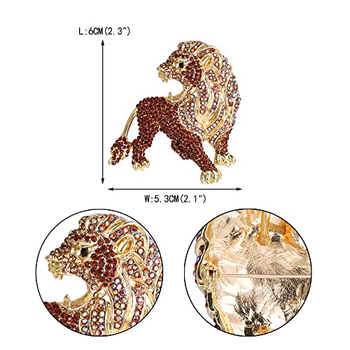 Image of EVER FAITH Roaring King Lion Austrian Crystal Brooch