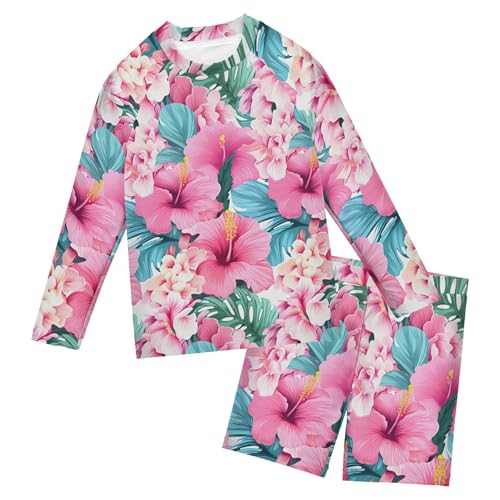 Pink Flowers Summer Baby Boys' Toddler Long Sleeved Rashguard Swim Bathing Suit Set B0403726