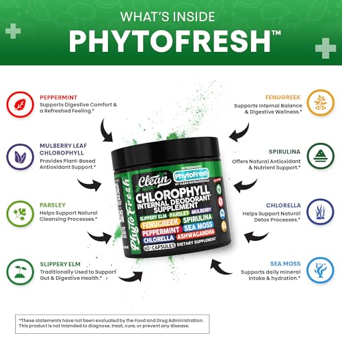 Clean Nutra Chlorophyll Capsules Supplement Internal Deodorant Peppermint, Sea Moss, Parsley, Chlorella, Spirulina, Slippery Elm, Ashwagandha, PhytoFresh Greens Detox Pills - Image 5