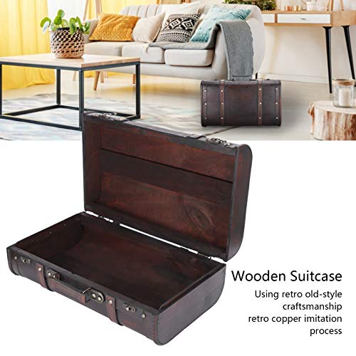 Luroze Decorative Suitcase, Portable Vintage Wood Leather Antique Large Capacity Trunk Chest Luggage With Straps, Old-Fashioned Craft Wooden Storage Box For Window Display Photography Props #TOP1