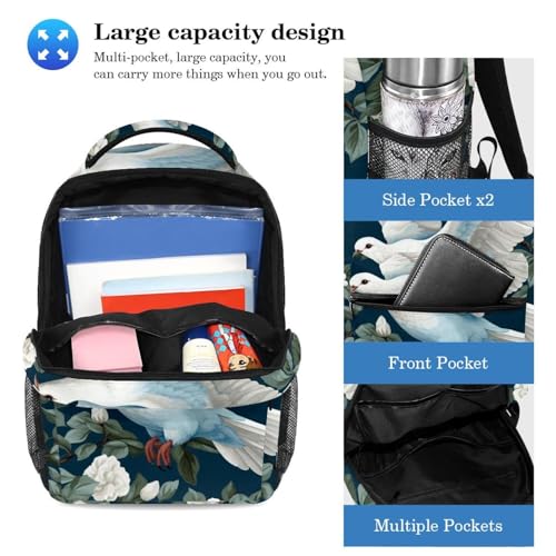 Ensemble cartable blanc motif colombes avec trousse crayons
