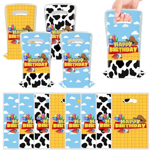 JU XIN 40pcs Cartoon Story Birthday Party Favor Bags Blue Sky White Cloud and Cow Print Candy Bags for Kids Party Decora