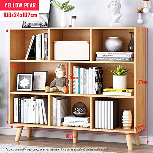 Image of IOTXY Wooden Open Shelf Bookcase - 3-Tier Bookshelf with Legs, Pear Yellow