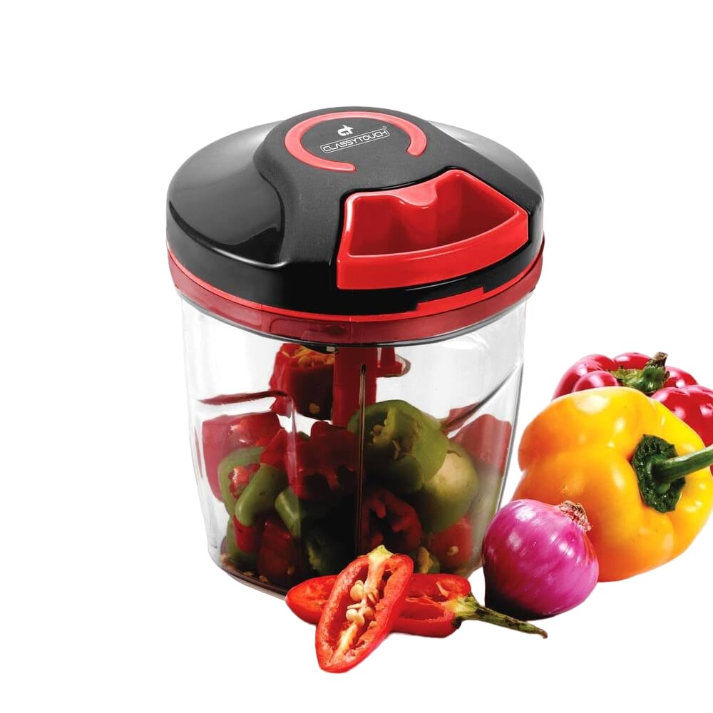 Timber Kitchen Manual Salad Chopper Chopper and Food Processor with Storage Lid Non slip Base, 6 Stainless Steel Blades for Mincing, Chopping Pureeing 900 ml,