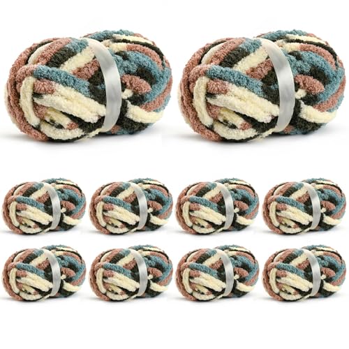 Image of 10 Pack Jumbo Chunky Yarn for Hand Knitting, Fluffy Chunky Chenille Yarn for Crocheting, Variegated Chunky Knit Baby Blanket Yarn, 240 yds /70.5 oz Super Bulky Yarn(Apricpot Green)