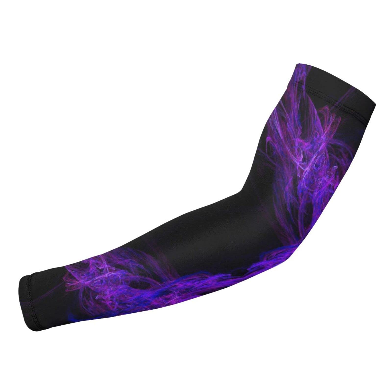 ZGXJJPP Black Purple Abstract Arm Sleeves for Men or Women Compression Cooling Ice Silk UV Sun Protection Arm Sleeves Sports Protection Tattoo Cover Sleeves