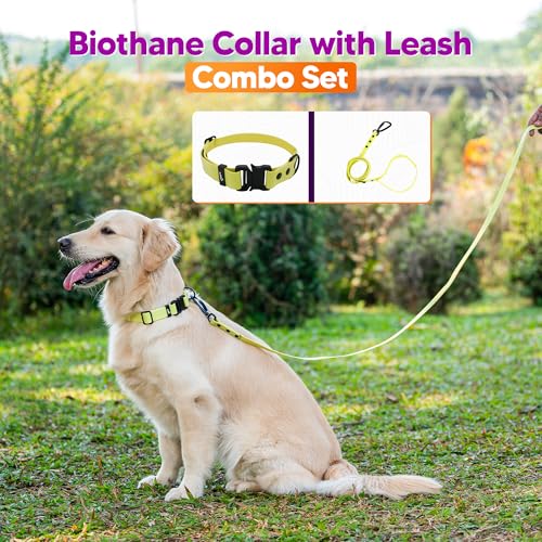 Image of Adil'S Waterproof Leash and Collar Combo Set - Adjustable & Breathable Biothane Collar with Leash Suitable for Medium & Large Size Dogs (Lease 5Ft), Lemon Yellow, L