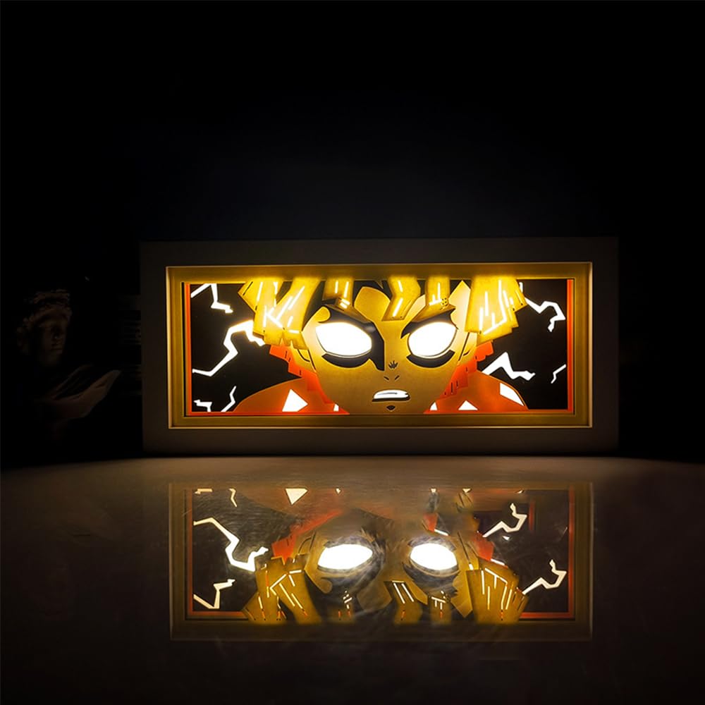 Zhongkaihua Agatsuma Zenitsu Anime Character 3D Paper Sculptures Light Box 16 Color Remote Control Touch LED Paper Carving Table Lamp Bedroom Bedside Lamp