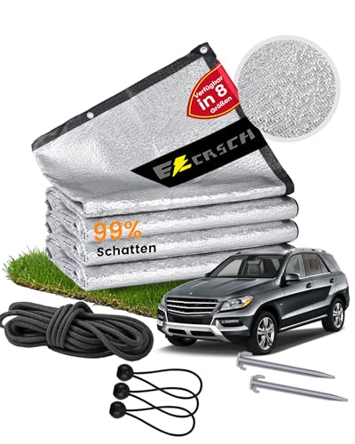 Ezcasch 2x3m Schattierungsnetz 99% Aluminium Schattennetz Hitzeschutz Sonnenschutznetz mit Elastische Kordel Nylonseil Nagel Als UV-Schutz Geeignet für Outdoor Hof Auto Tiere