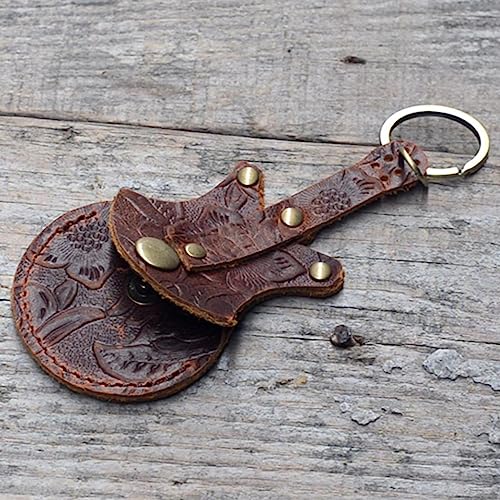 JJNUSA Handmade Guitar Shaped Pick Holder, Genuine Leather Guitar Pick Holder Keychain, Picks Case Instrument Gifts Ideas for Musicians - Image 4
