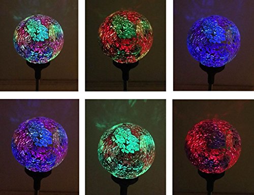 Colorful Ball Solar Lights (#Whitem003R), Solar Power Multi-Color Color Changing Led Mosaic Crackle Glass Ball Decorative Garden Yard Light Stake Lamp #TOP2