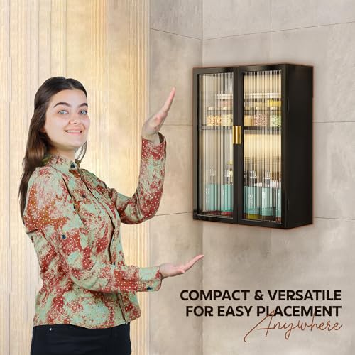 Image of MIORAH Kitchen Storage Cabinet | Modular Wall Mounted Kitchen Cabinet Organiser |2 Layer, Space Saving Carbon Steel Shelf, Black, 40 cm, Pack of 1