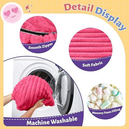 Image of HABUTWAY 2FT Bean Bag Chair, 2' Bean Bag Chairs with Memory Foam Filled, Small Comfy Beanbag Chair with Stripe Plush Cover for Living Room Bedroom Dorm,Pink