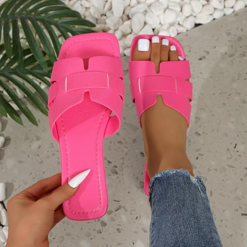 Image of Women's Dressy Casual Flat Sandals, Elegant Comfortable Slip-On Slides with Textured Upper, Versatile Dressy Style for Everyday Wear