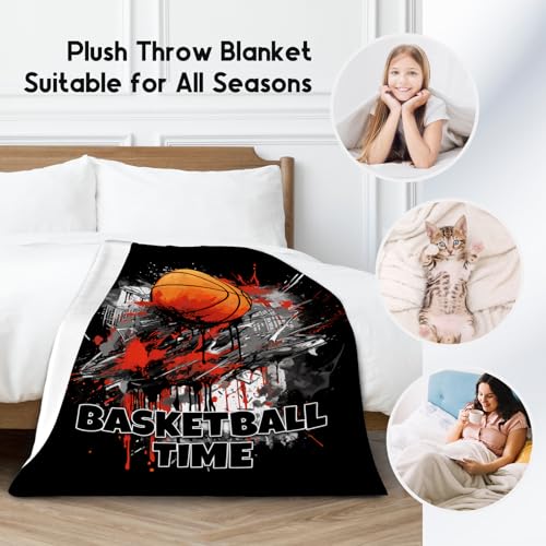 Basketball Blanket, Cozy Soft Throw Blankets for Kids, Cool Black Flannel Throw Gifts for Couch Sofa, 40x50 Inches