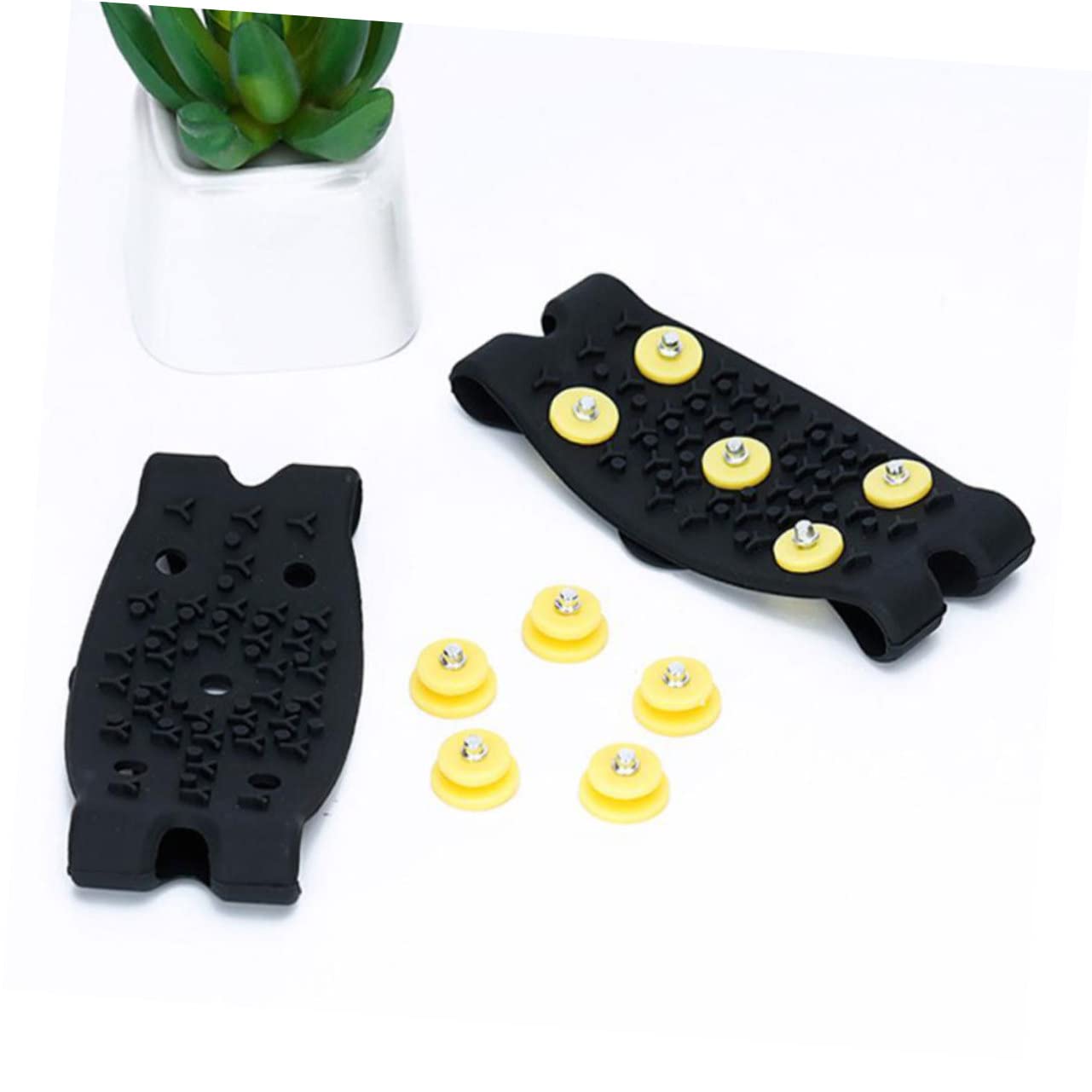 COLLBATH Crampones para Niños Púas Antideslizantes, Funda TPE Flexible para Zapatos, Cubiertas Antideslizantes Amarillas, 2 Pares, Uso Exterior Invierno Nieve y Montaña