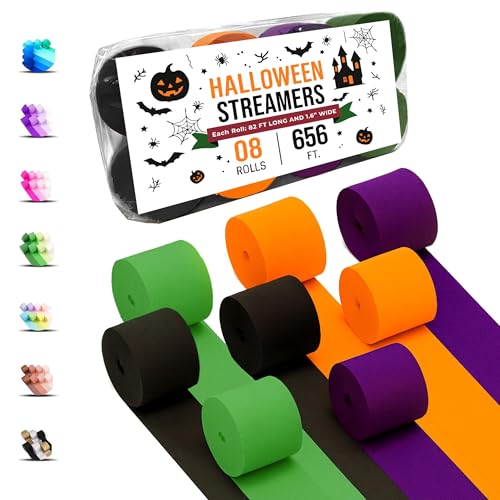 Image of 8 Halloween Streamers, 656ft Pack of Crepe Paper Party Decorations