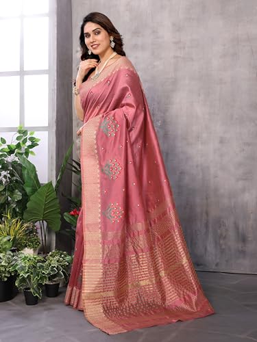 Image of StyleScope Women's Assam Cotton Silk Golden Boarder Thread Embroidered Saree With Unstitched Blouse Piece (Ulajh)