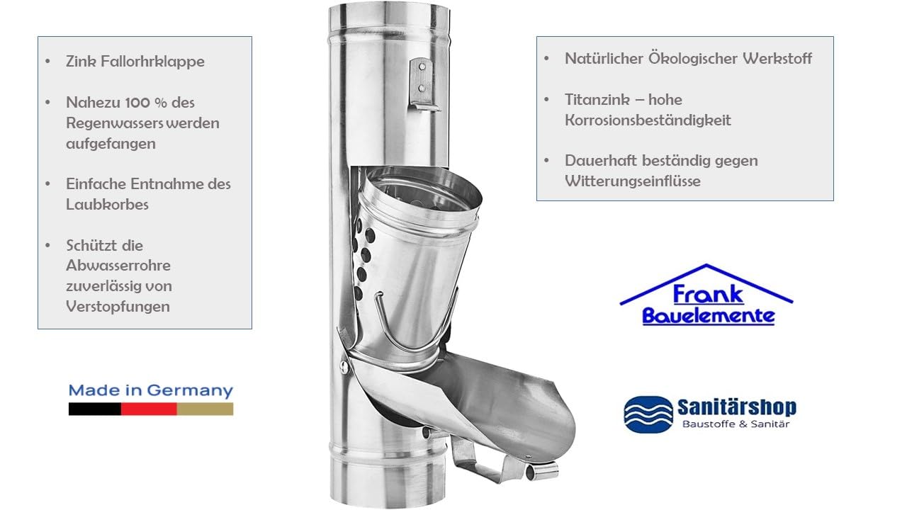 zbs24 Zink Regenwassersammler mit Laubkorb 80mm - Regenrohrklappe mit entnehmbaren Laubkorb, zum effizienten auffangen von Regenwasser, mit Muffe für einfache Verbindung mit dem Fallrohr