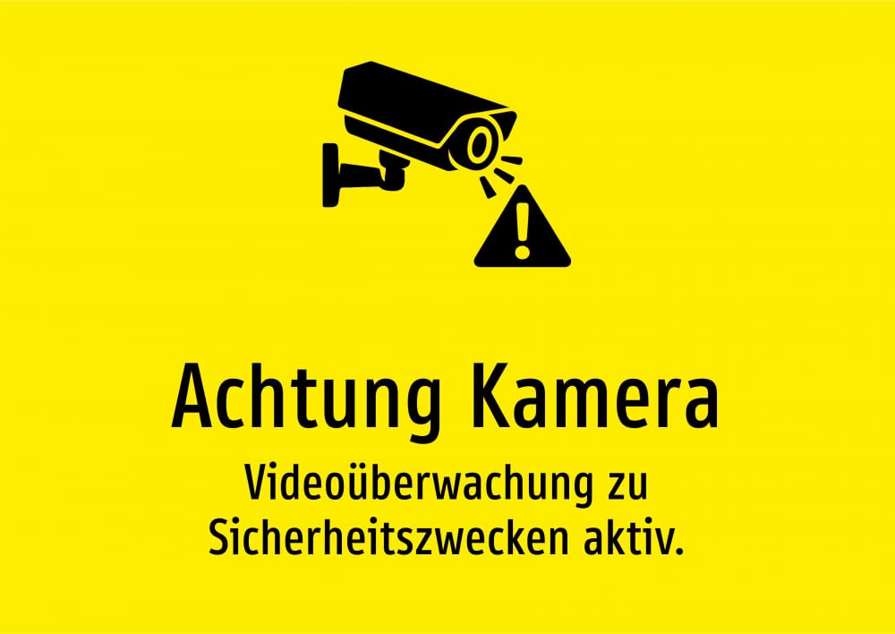 Achtung Kamera - Videoüberwachung zu Sicherheitszwecken aktiv. – Aluminiumschild A5: 210x148mm – Mit Grafik und Text