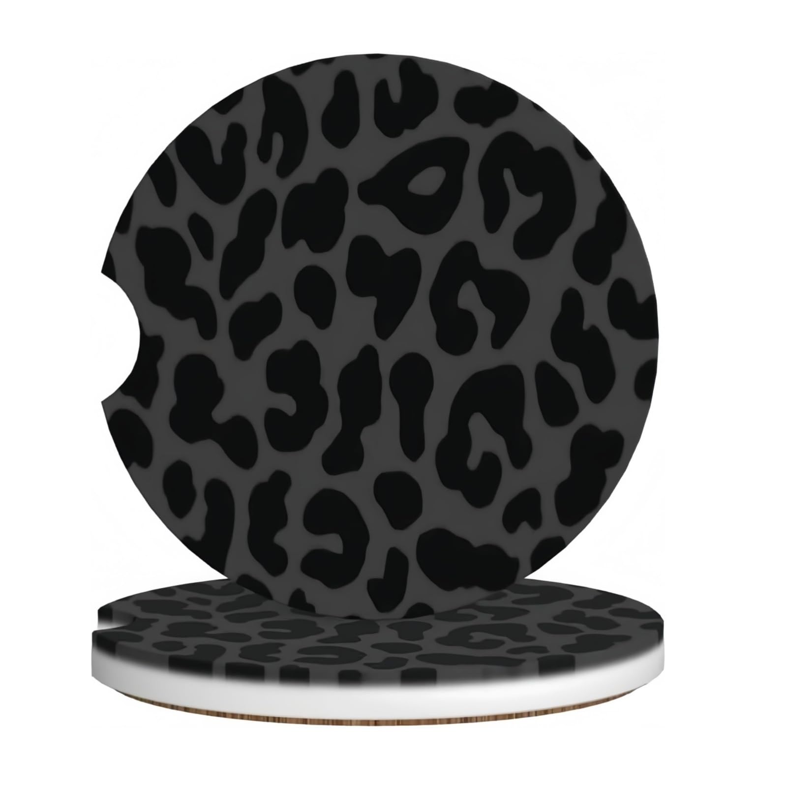 2 Pcs Black Car Cup Coasters Leopard Cheetah Print Car Coasters for Cup Holders Anti-Slip Universal 2.56 Inch Rubber Cars Interior Accessories