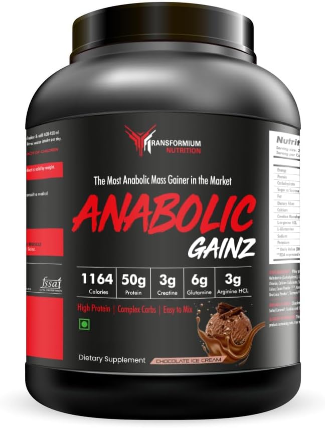 Transformium Nutrition Anabolic Gainz: Enhanced Muscle Builder and Mass Gainer (1 KG, Chocolate Ice Cream)
